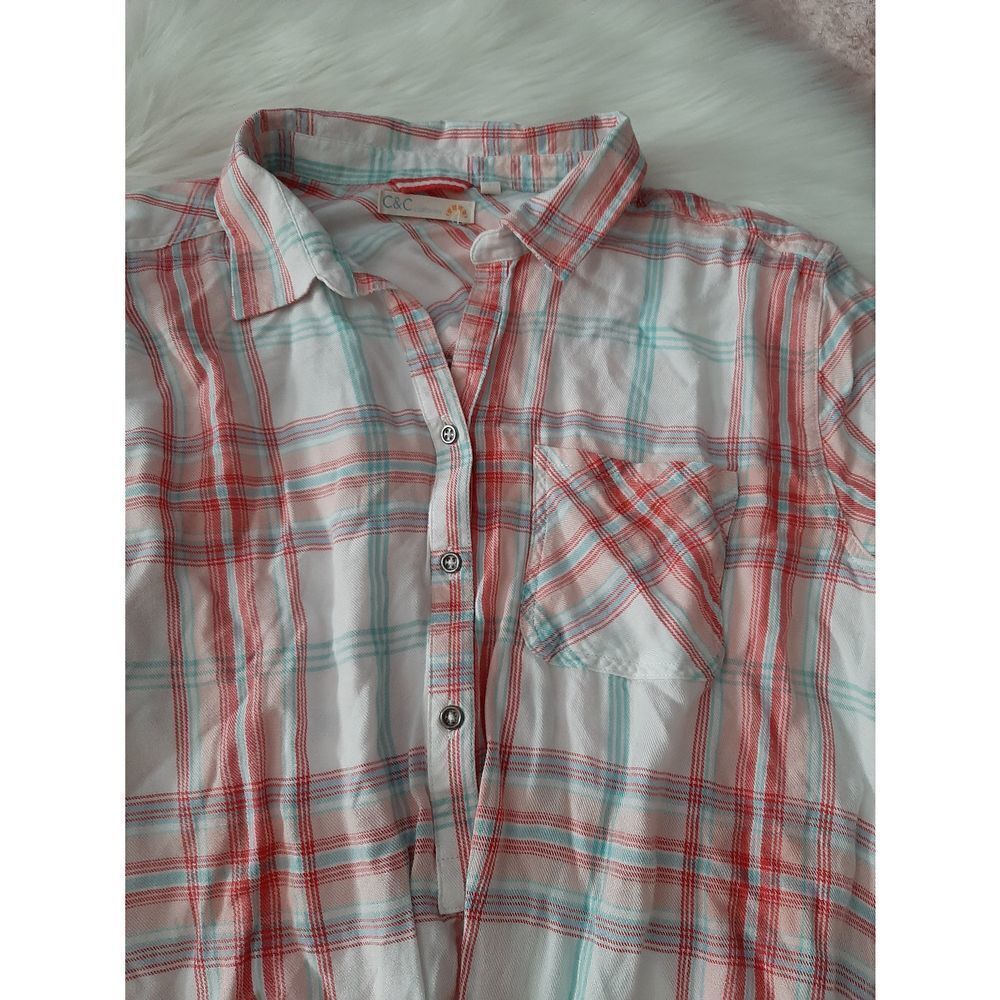 C&C California White Soft Button Front Size Large Tie Front Flannel